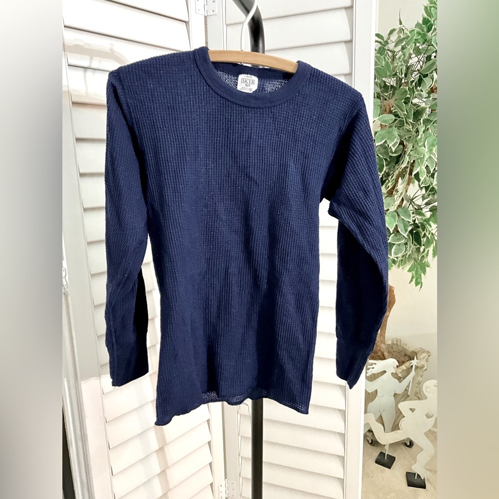 EUC Navy Boys long sleeve Waffle Knit T-Shirt Y2K Made in the USA Size Large